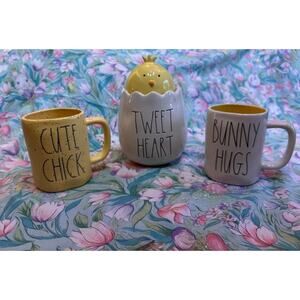Easter 3 piece Rae Dunn Tweet Heart Cute Chick Bunny Hugs Mugs and Canister